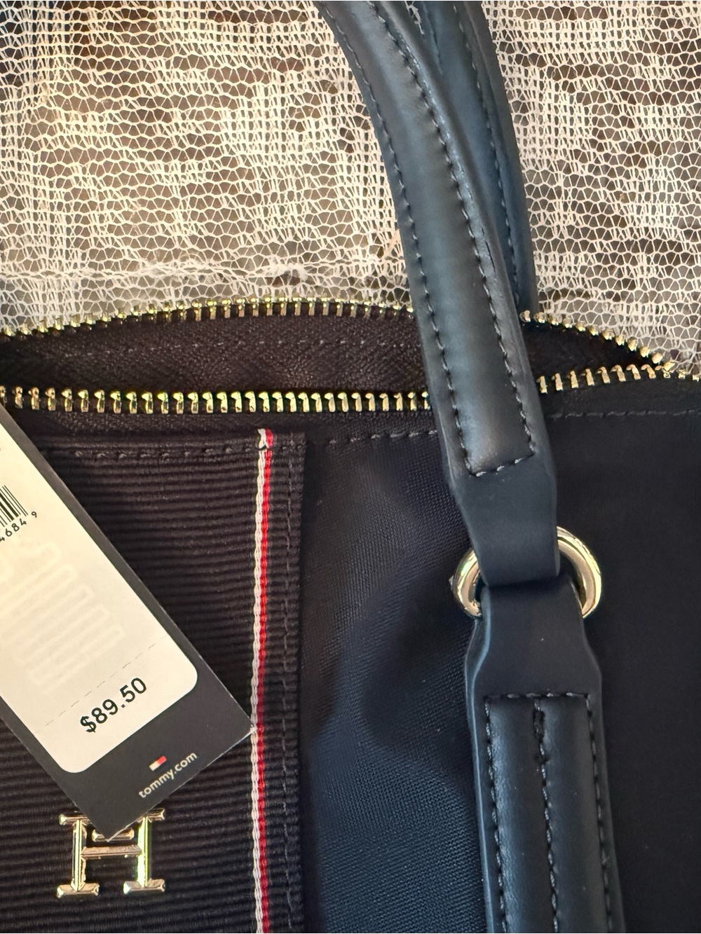 Tommy Hilfiger Navy Handbag with Red & White Trim - Picture 3 of 5